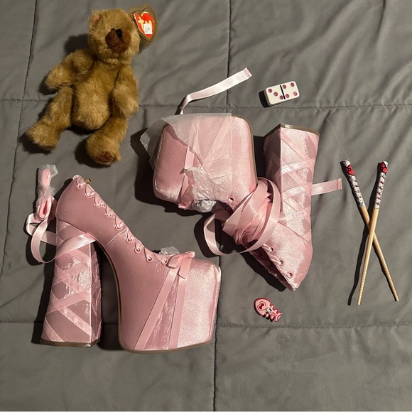 sweet sonata ballet wrap heels in pink by sugar thrillz (dolls kill) - Picture 2 of 15